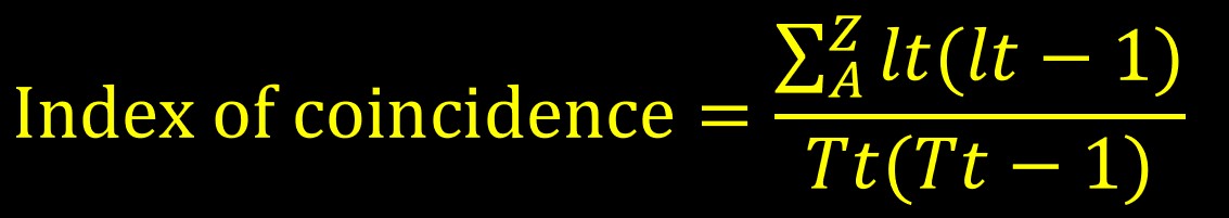 Formula to calculate the index of coincidence